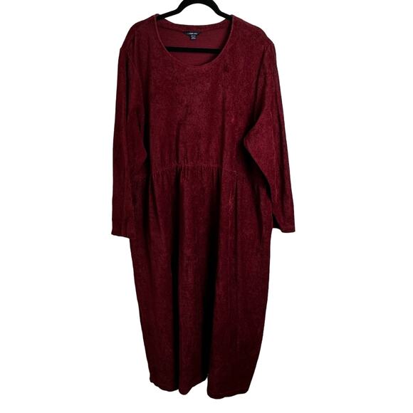 Lands' End Dark Red Corduroy Dress w/ Pockets Size 24W - 26W Long Sleeve Maroon - Picture 1 of 12